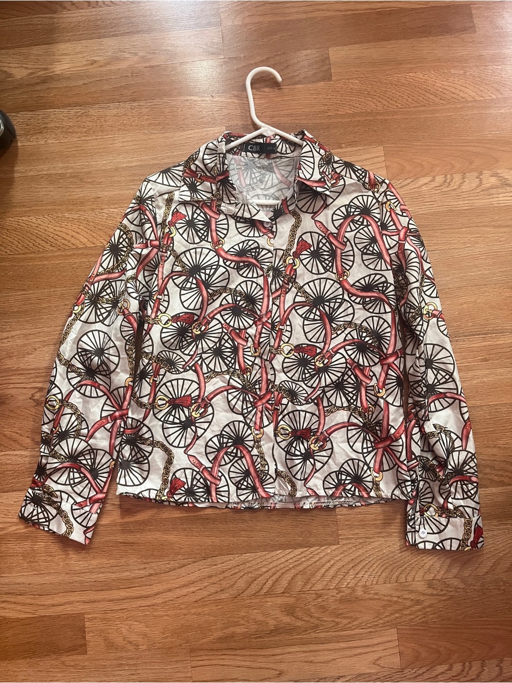CBR Cream Blouse with Multicolor Wheel & Chain Print